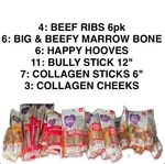 37 Pack Lot Paw Love Natural Dog Treats Bully Sticks Marrow Bones Beef Ribs More. Fixed Price $99.99.