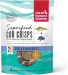 Human Grade Dog Treats Superfood Cod Crisps: & Blueberry, 3 Oz. Fixed Price $25.99.