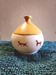 Unipet Upjohn Treat Jar Mccoy Pottery Bell Lid Dog Cat Has Chips Read Gift. Fixed Price $27.95.