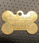 1989 Pawtucket Rhode Island Dog Tax License Tag - Brass Bone New. Fixed Price $5.95.