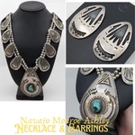 Big Monroe Ashley Signed Sterling Silver Navajo Squash Blossom Necklace Yei. Fixed Price $3324.95.