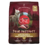 Purina One True Instinct Dry Dog Food, High Protein Real Turkey & Vension, 36 Lb. Fixed Price $37.80.