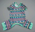New Vibrant Life Size Small Pet Dog Christmas Holiday Pjs Blue Green Moose Trees. Fixed Price $9.50.