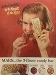 1959 Vintage Mars Candy Bar Print Ad, The 3 Flavor. Fixed Price $9.69.