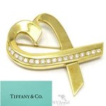Nyjewel Tiffany & Co. 18K Gold Paloma Picasso Loving Heart Diamond Pin Brooch. Fixed Price $4750.00.