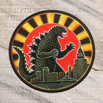 Kaiju Monster Patch Godzilla Iron-on Applique, Tokyo Japan Rising Sun. Fixed Price $24.95.