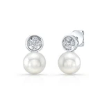 Freshwater Pearl Diamond 14K White Gold Earrings Stud Drops Button Post Natural. Fixed Price $1758.90.