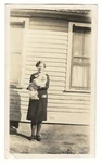 Woman Holding White Dog Puppy Shadow Photo Vernacular Vintage Snapshot 1920S. Fixed Price $6.99.