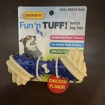 Ruffin' It Fun 'n Tuff! Spiky Ribbed Bone Dog Toy Durable Chicken Flavor 80656. Fixed Price $12.00.
