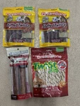 4 Dreambone Dog Treats Stuffed Twistz 2 Sticks & Chomp Ems Retriever Rolls. Fixed Price $24.99.