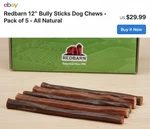 (pack Of 5) Redbarn Pet Products 12" Bully Sticks For Dogs. Fixed Price $34.99.