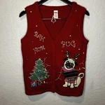 Holiday Time Christmas Sweater Vest 8 - 10 Bah Hum Pug Dog Ugly. Fixed Price $20.00.