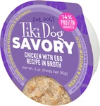 Tiki Dog Savory Chicken With Egg Recipe In Broth, 3 Oz Cup (4 Count). Fixed Price $17.99.