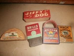 5 Vintage Boxes Knox Gelatin Brillo Borden's Cheese Jiffy Dog American Fruit Jar. Fixed Price $28.99.