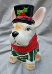 French Bull Treat Jar Canister Christmas Doggie. Fixed Price $13.00.