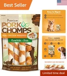 Baked Pork Skin Dog Chews, 6-INCH Twists, Real Chicken Wrap, 4 Count. Fixed Price $15.99.