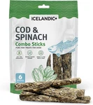 Combo Sticks: Cod & Spinach 6PK Wild-caught Fish Dog Treats, 2OZ Bag, Simple. Fixed Price $16.99.