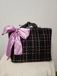 Rebekah Scott Designs Tweed Checkered Top Handle Big Bag Black Purple Bow Women. Fixed Price $65.00.