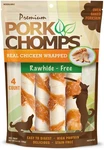 Pork Chomps Rawhide Free Dog Chews Oven Baked Skin Twists 4 Count. Fixed Price $11.99.