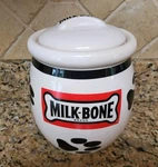 Milk-bone Dog Treats Ceramic Jar With Lid Del Monte Paw Prints 8.5". Fixed Price $22.95.