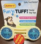 Ruffin' It Spiky Treat Barbell Durable Dental Chew Toy Chicken Flavor. Fixed Price $14.00.