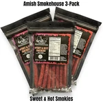 Amish Smokehouse Sweet & Hot Beef Sticks (3) 5.75OZ Bagged Resealable Smokies. Fixed Price $31.00.