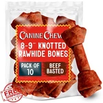 Canine Chews 10PK Beef Basted Knotted Rawhide Bones Large Dogs. Fixed Price $54.99.