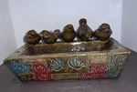 Ceramic Bath Feeder Planter Five Perched Songbirds Browns Garden Decor. Fixed Price $29.95.