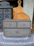 Primitive Antique Wood 3 Drawer Cabinet Blue Milk Paint. Fixed Price $148.00.