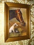 Cat & Dog Visit Horse 4 X 6 Gold Framed Art Print Victorian Style Animal Picture. Fixed Price $16.99.