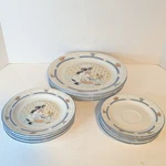 Vtg Newcor Kitchen Kow Chicken Dinner Salad Plate Set Lois Mills 1994 Blue White. Fixed Price $39.99.