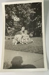 Eerie Shadow Of Bald Man With Big Head & Ears Taking Photo Mom Child Dog. Fixed Price $30.99.