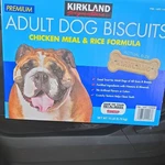 Kirkland Signature Adult Dog Biscuits Chicken Premium Cookies. Fixed Price $35.00.