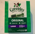 Greenies Original Dental Large Dog Treats, Healthy Teeth, Fresh Breath, 17 Chews. Fixed Price $28.99.
