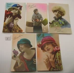 5 Vintage French Bonne Annee Pretty Lady Postcards. Fixed Price $24.99.