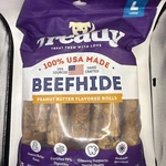 Treatly Large Beefhide Peanut Butter Flavored Rolls 8-9 15 Count 2.25# Dogs Usa. Fixed Price $35.00.