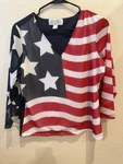 Causal Corner Annex Top Petite Large American Stars Strip July 4TH Party Sheer. Fixed Price $22.00.