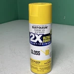Rust-oleum American Accents Ultra Cover 2X Gloss Sun Yellow Spray Paint And Prim. Fixed Price $24.99.