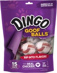 Goof Balls 15 Count, Rawhide Chews For Small Dogs, Made With Real Chicken. Fixed Price $14.50.