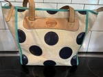 Fossil Vintage Purse Shoulder Bag Natural Canvas Black Polka Dots Turquoise Trim. Fixed Price $19.95.