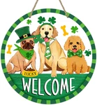 Welcome St Patricks Day Dogs Front Door Sign, Lucky Shamrock Bone Wood Han. Fixed Price $9.40.