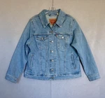 Levis Trucker Jean Jacket Womens 1X Blue Denim Stretch Cotton Red Tab Pocket. Fixed Price $26.99.