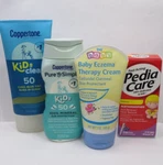 4 Assorted Baby & Kids Wellness Products - Sunscreen, Cream Pain Reliever. Fixed Price $20.00.