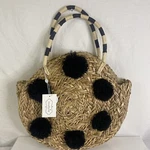 Mud Pie Round Sea Grass Bag With Black Poms. Beach. Fixed Price $28.00.