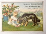 Victorian Trade Card Centennial American Tea Bacon S Bldg Dog B77. Fixed Price $16.95.