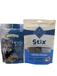 Blue Buffalo Dog Treats Lot -wild Bites Chicken 3OZ & Stix 5OZ-NEW Pkg.. Fixed Price $18.95.